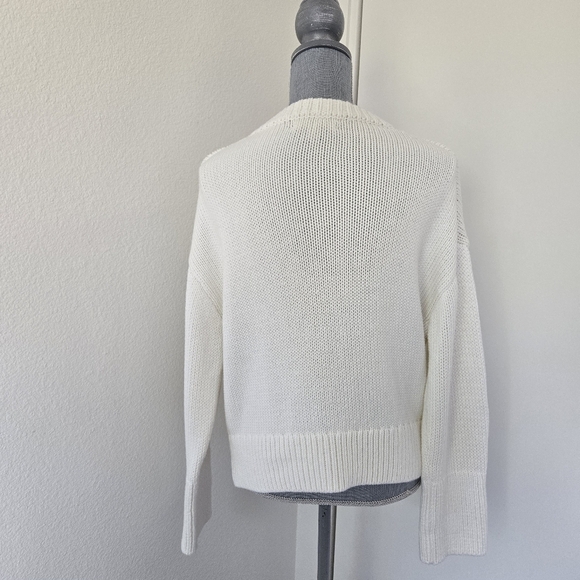 Banana Republic White Chunky Knit Boxy Oversized Cotton V Neck Sweater Medium - Picture 4 of 16